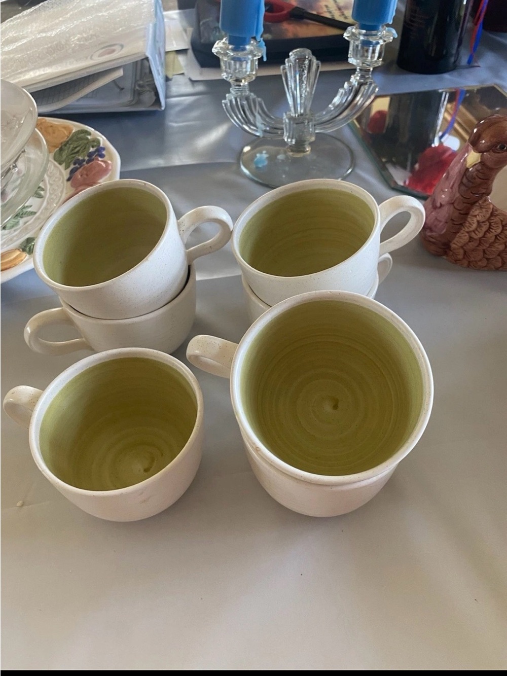 Franciscan Cream Exterior Coffee Mugs with Saucers- set of 6